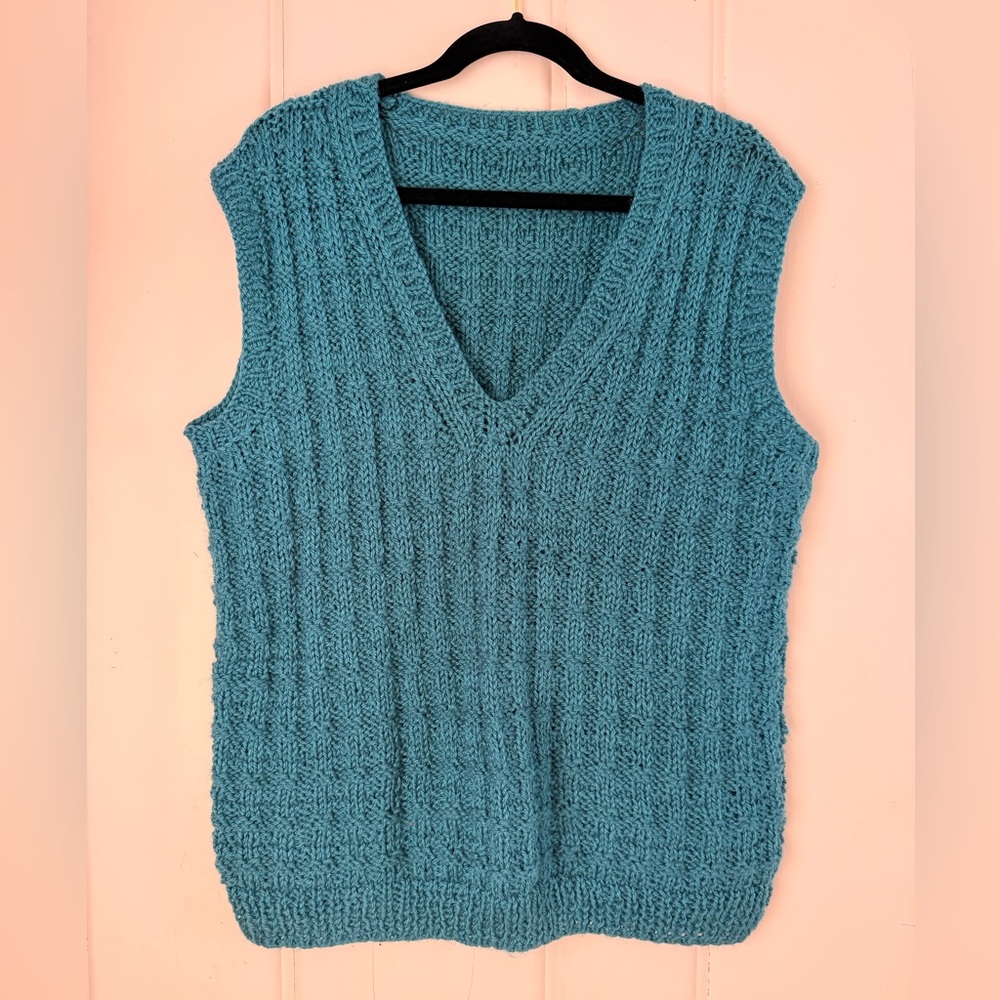 Handmade Teal V-Neck Knit Sweater Vest szXL